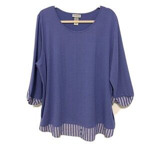 Catherines Womens Plus Size 1X 18/20W Blue Stripe Hem Tunic Top Stretch Blouse